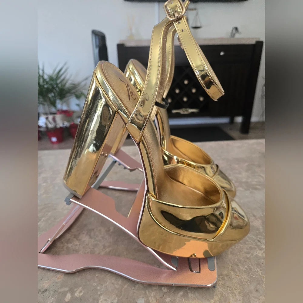 Antonio Melani x Nat Note Pia Mirror Metallic Platform Pumps. Gold (Size 10) - Picture 1 of 16